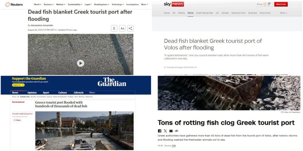 Θέμα στα διεθνή ΜΜΕ τα χιλιάδες νεκρά ψάρια στον Βόλο