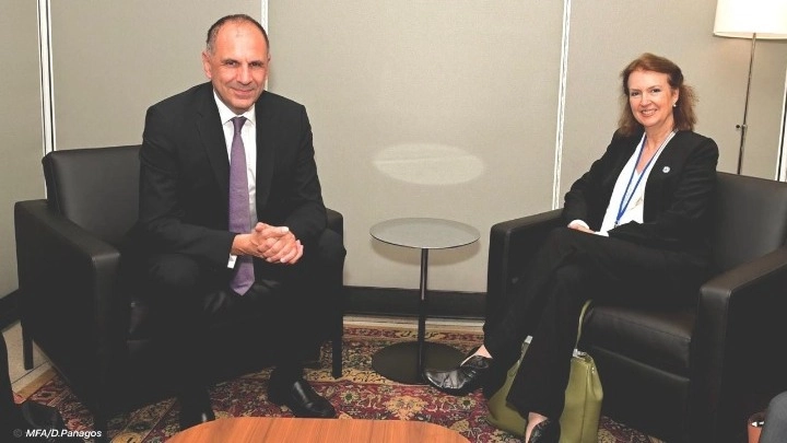 Ο Γιώργος Γεραπετρίτης με την υπουργό Εξωτερικών της Αργεντινής/ΑΠΕ - ΜΠΕ