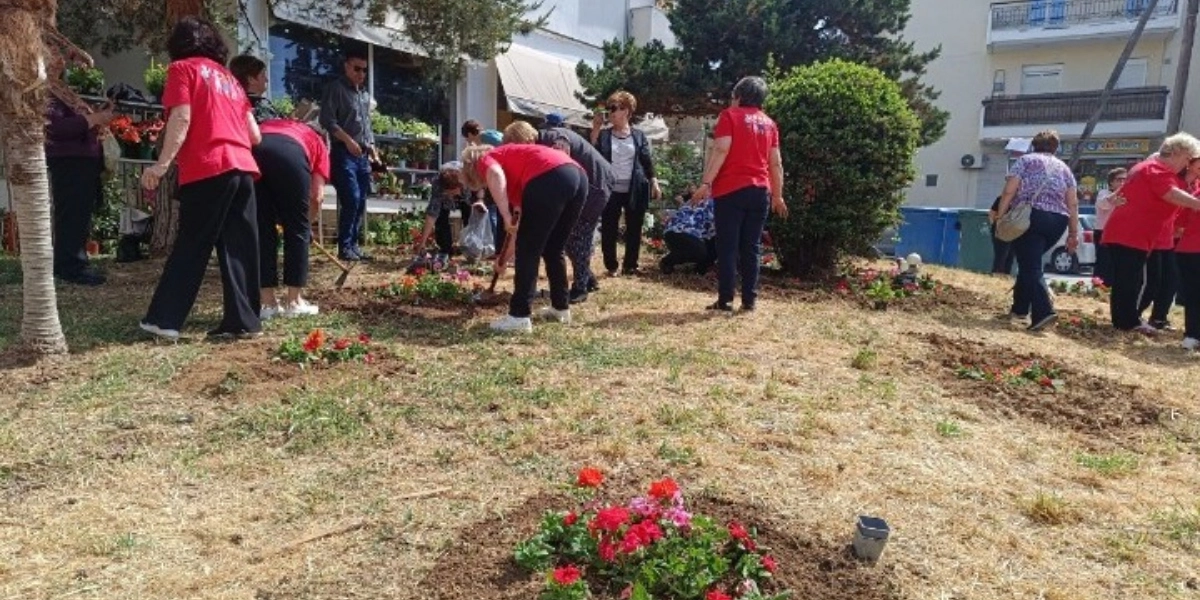 Δήμος Κορδελιού-Ευόσμου: Μέλη των ΚΑΠΗ φύτεψαν 400 λουλούδια σε πάρκο