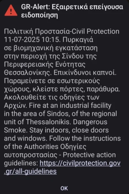 Θεσσαλονίκη: Φωτιά σε εταιρεία ανακύκλωσης στη Σίνδο -Μήνυμα 112 για τους επικίνδυνους καπνούς